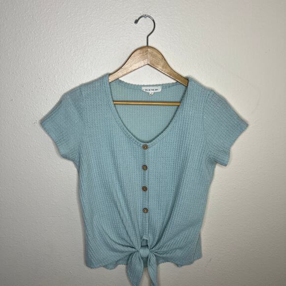 Pie In The Sky Mint Green Button Tie Front Tee Small - Picture 1 of 10